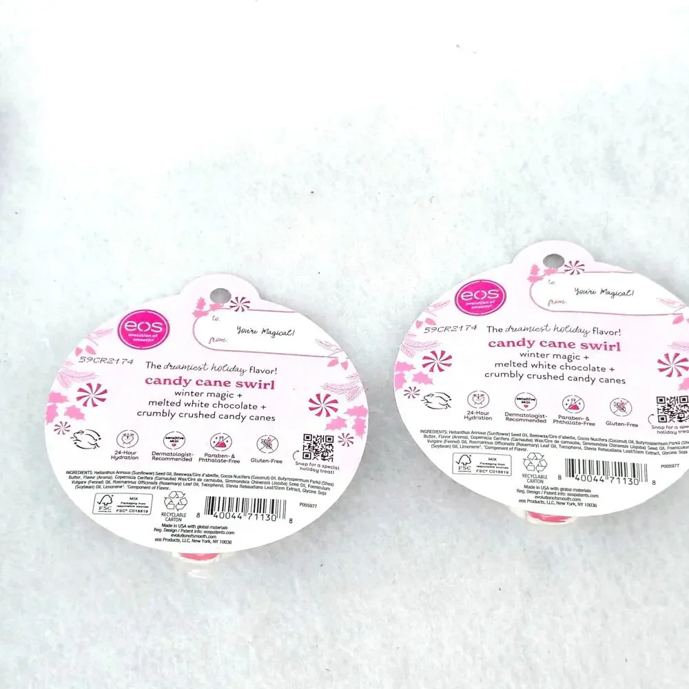 EOS Candy Cane Swirl Lip Balm 0.25 oz. Set of 2 Christmas Limited Edition New